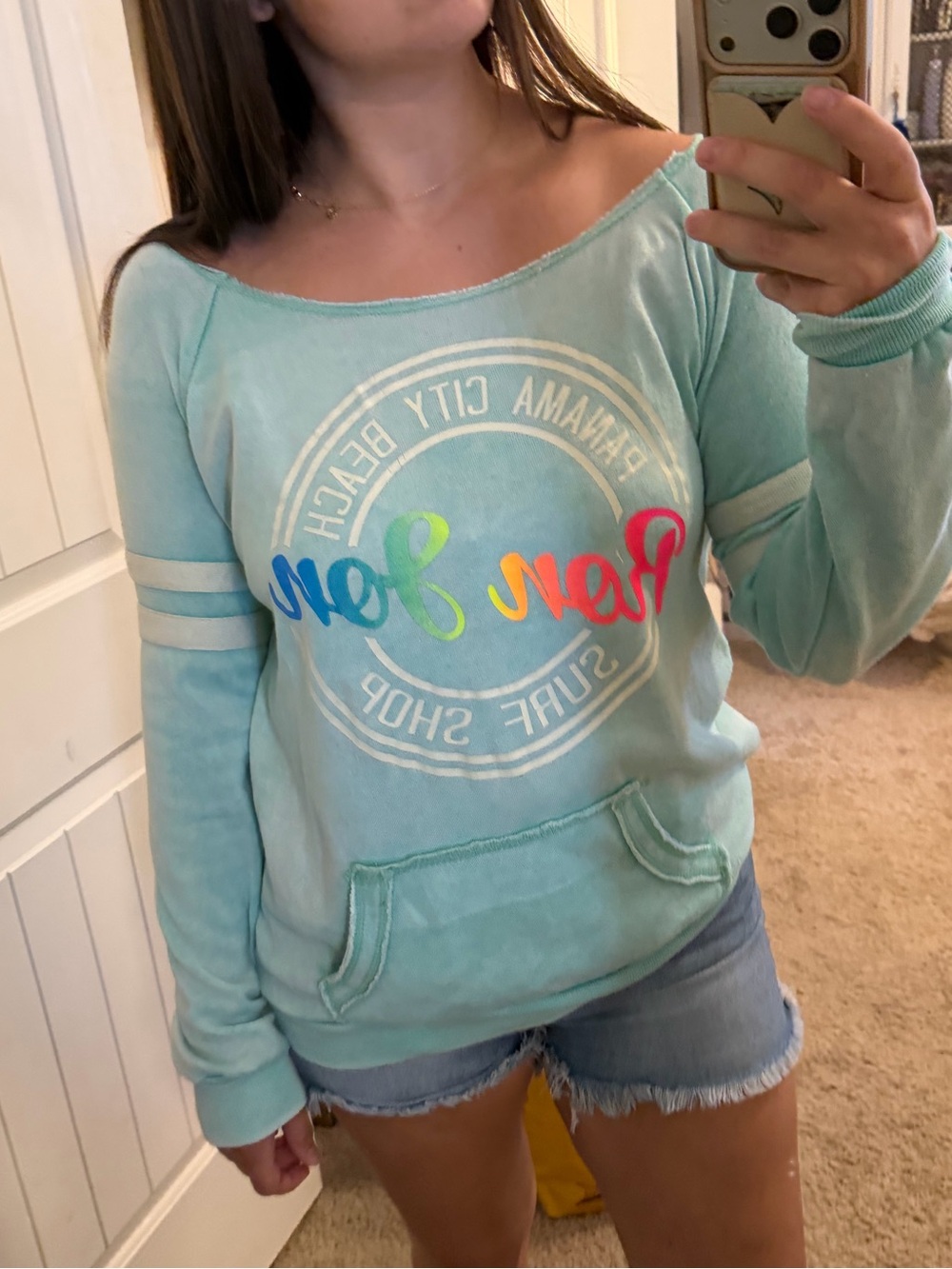 Ron Jon Mint Green Pullover Sweatshirt with Rainbow Logo